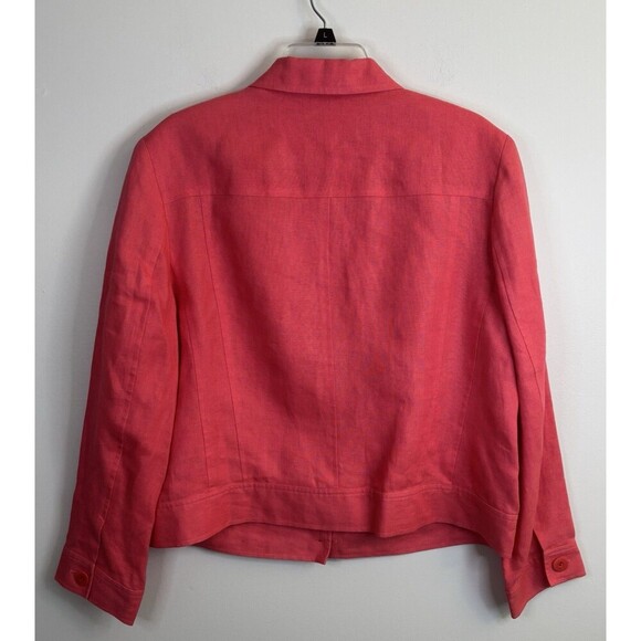 TALBOTS Irish Linen Blazer Women 18 Pink Jacket Lined Crop Button Pocket Office - Picture 3 of 13